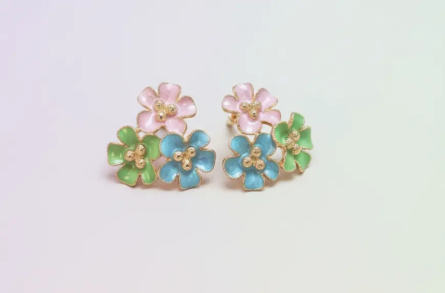 Pastel Floral Bouquet Enamel Earrings